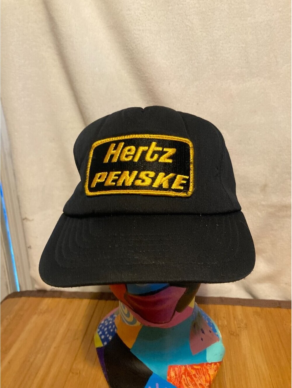 Vintage 80s Hertz Penske Truck Rental Patch Snapback Trucker Hat Mens Black